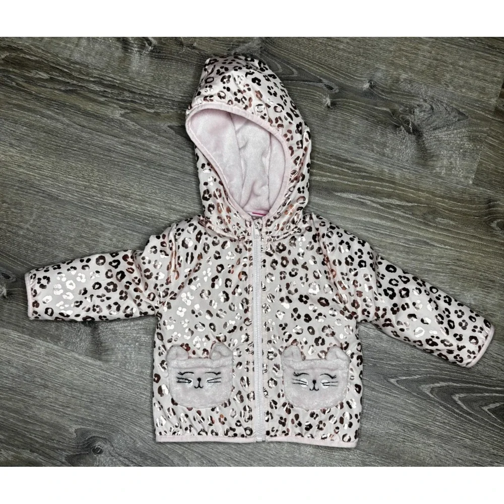 Penelope Mack Toddler Girls Pink Animal Print Fleece‎ Lined Coat Size 18 Months